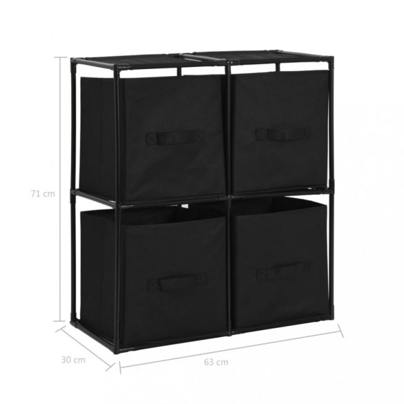 acél tárolószekrény 4 db fekete szövetkosárral 63 x 30 x 71 cm