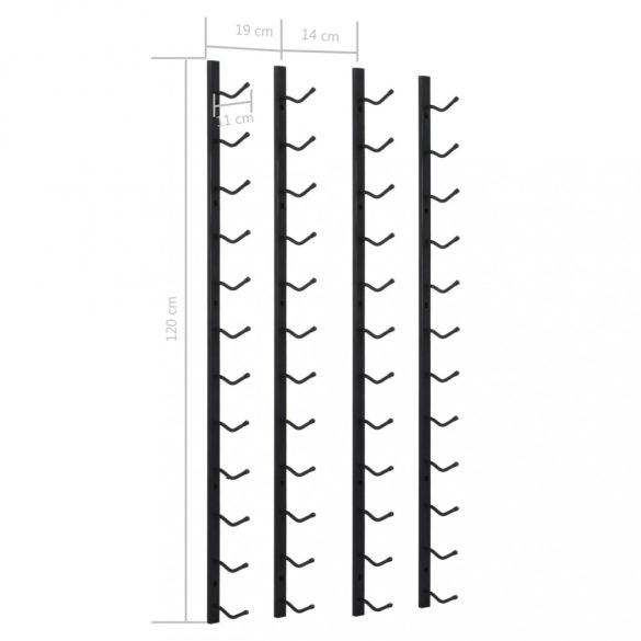2 db fekete vas falra szerelhető bortartó állvány 24 palacknak