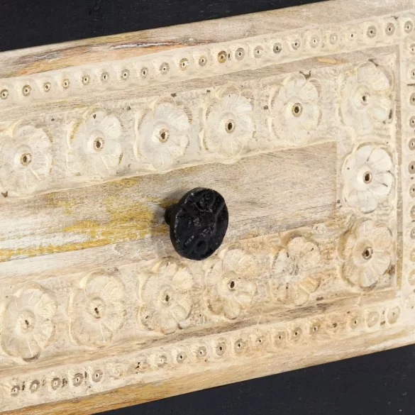 szürke kézzel faragott tömör mangófa éjjeliszekrény 40x30x50 cm