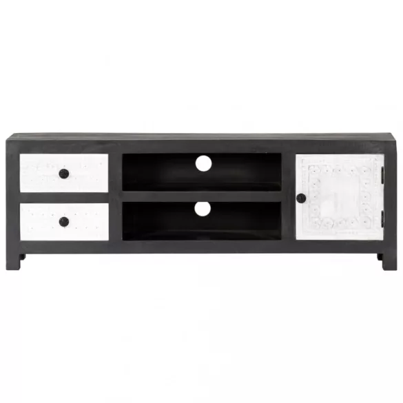 szürke/fehér kézzel faragott mangófa TV-szekrény 120x30x40 cm