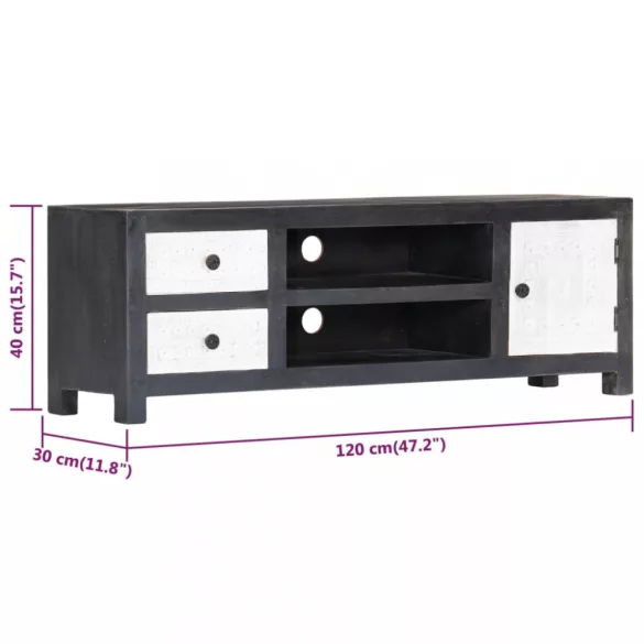 szürke/fehér kézzel faragott mangófa TV-szekrény 120x30x40 cm