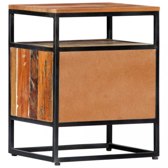 tömör újrahasznosított fa és acél éjjeliszekrény 40x30x50 cm