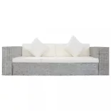 3 személyes szürke természetes rattan kanapé párnával