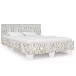 szürke természetes rattan ágykeret 160 x 200 cm