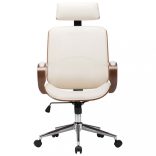 krémszínű műbőr és hajlított fa irodai forgószék fejtámlával