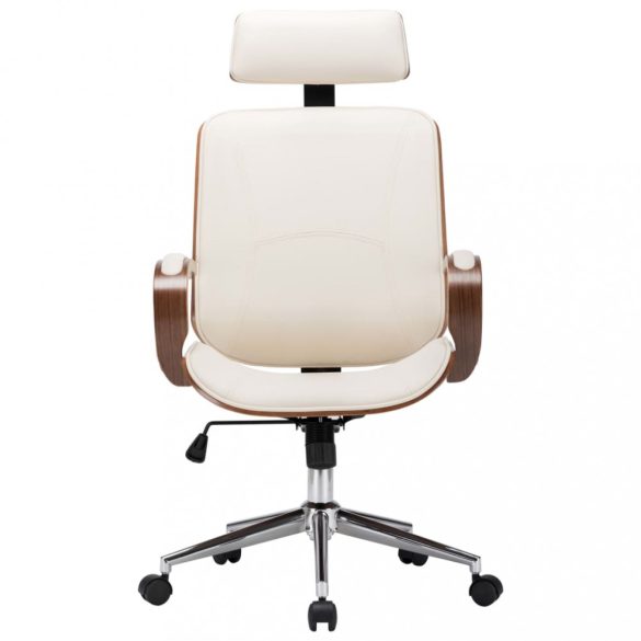 krémszínű műbőr és hajlított fa irodai forgószék fejtámlával