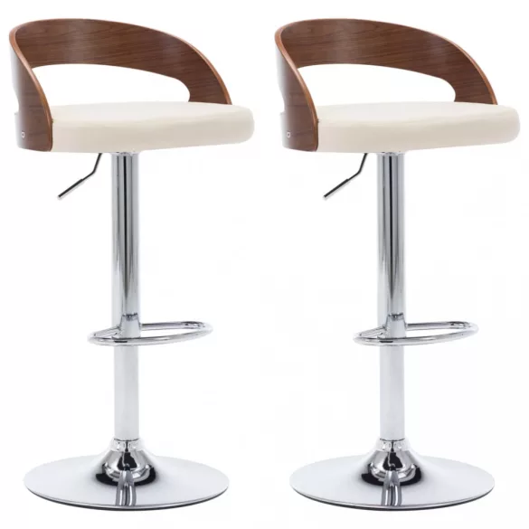 2 db krémszínű műbőr és hajlított fa bárszék