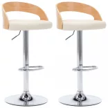 2 db krémszínű műbőr és hajlított fa bárszék