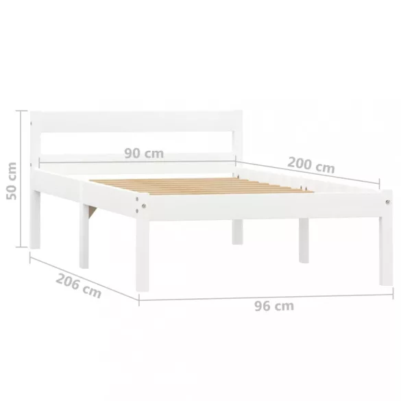 fehér tömör fenyőfa ágykeret 90 x 200 cm