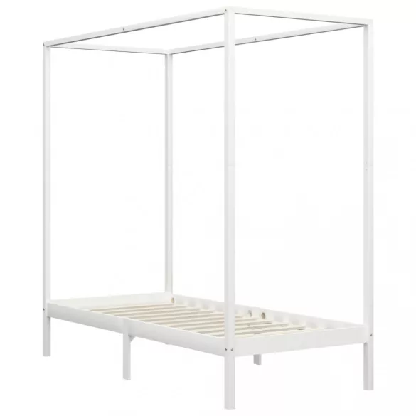 fehér tömör fenyőfa baldachinos ágykeret 90 x 200 cm