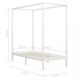 fehér tömör fenyőfa baldachinos ágykeret 90 x 200 cm