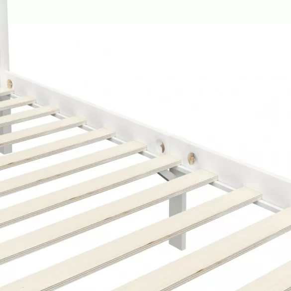 fehér tömör fenyőfa baldachinos ágykeret 100 x 200 cm