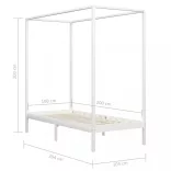 fehér tömör fenyőfa baldachinos ágykeret 100 x 200 cm