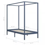 szürke tömör fenyőfa baldachinos ágykeret 90 x 200 cm
