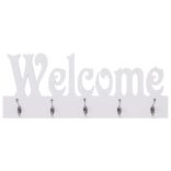 fehér WELCOME" feliratú fali fogas 74 x 29,5 cm"