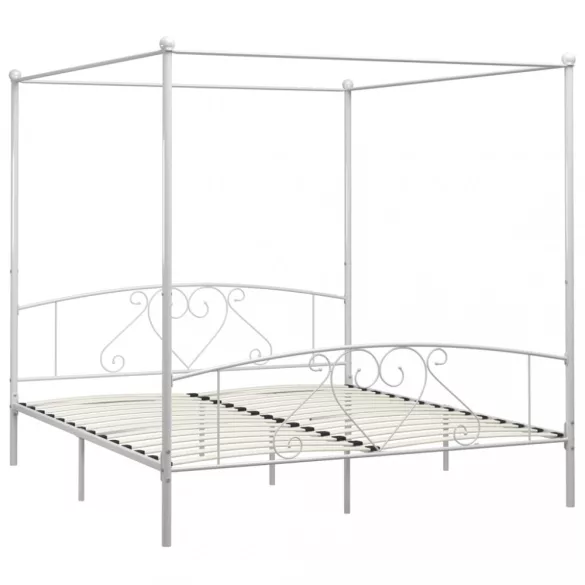 fehér fém baldachinos ágykeret 200 x 200 cm