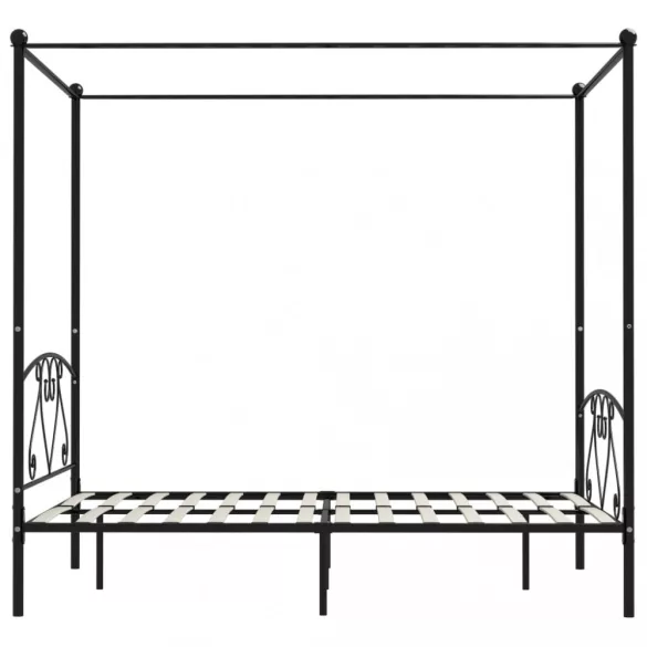 fekete fém baldachinos ágykeret 140 x 200 cm