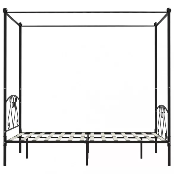 fekete fém baldachinos ágykeret 160 x 200 cm