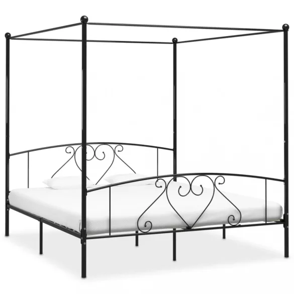 fekete fém baldachinos ágykeret 200 x 200 cm