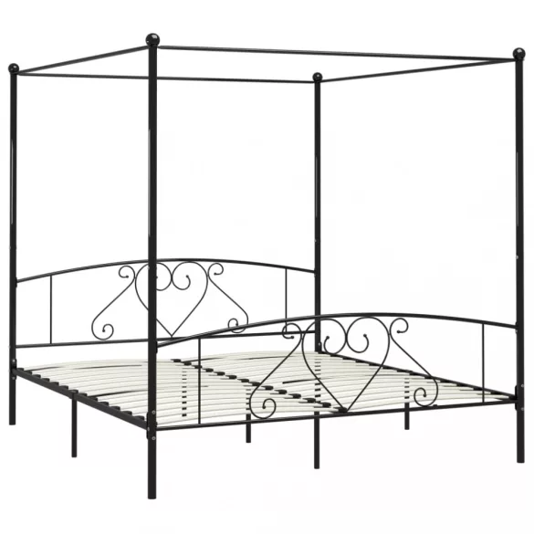 fekete fém baldachinos ágykeret 200 x 200 cm