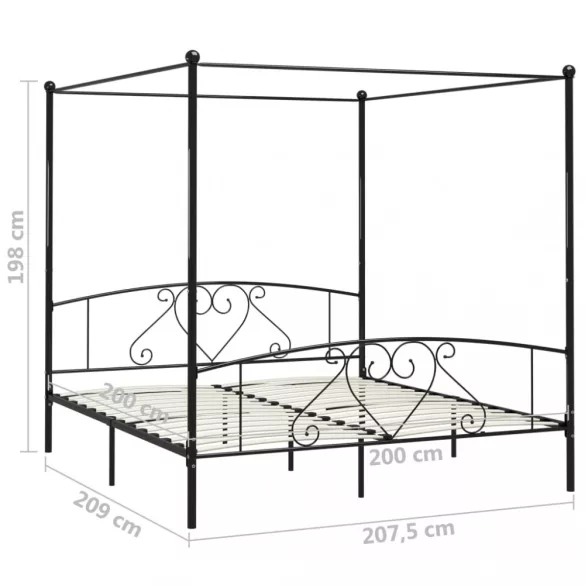 fekete fém baldachinos ágykeret 200 x 200 cm