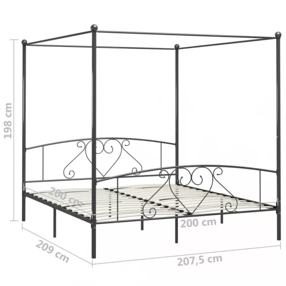 szürke fém baldachinos ágykeret 200 x 200 cm
