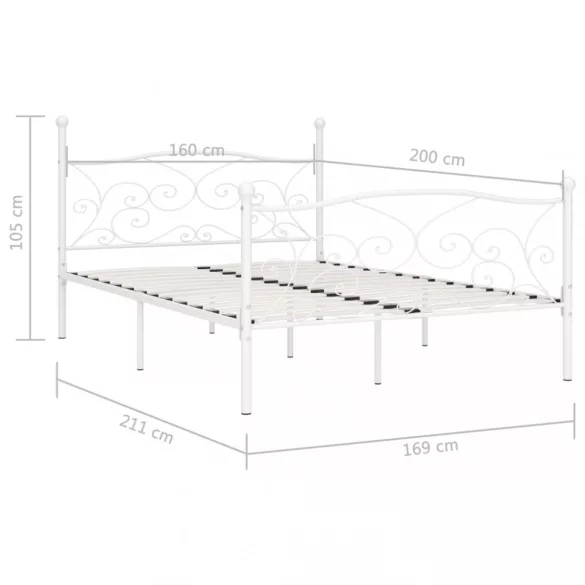 fehér fém ágykeret lécezett ágyráccsal 160 x 200 cm
