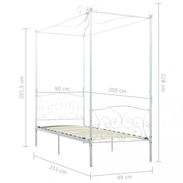 fehér fém baldachinos ágykeret 90 x 200 cm
