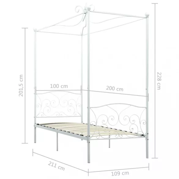 fehér fém baldachinos ágykeret 100 x 200 cm