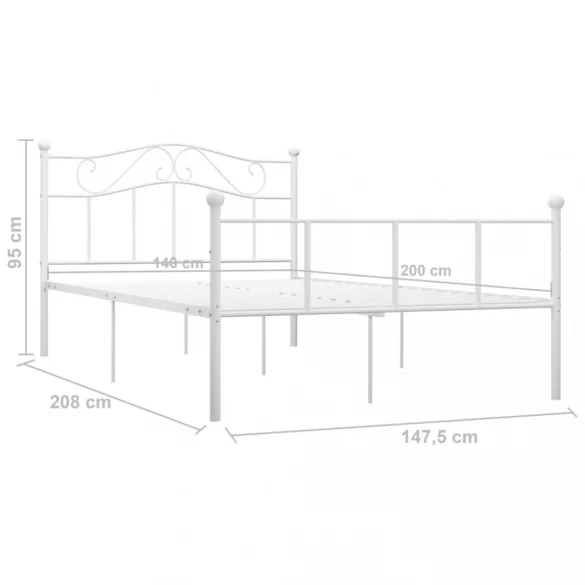 fehér fém ágykeret 140 x 200 cm