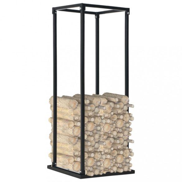 fekete acél tűzifatároló alappal 37 x 37 x 113 cm
