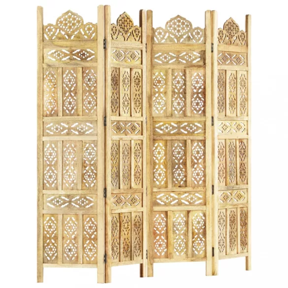 4-paneles tömör mangófa kézzel faragott térelválasztó 160x165cm