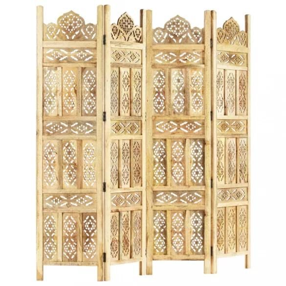 4-paneles tömör mangófa kézzel faragott térelválasztó 160x165cm