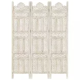 3-paneles fehér mangófa kézzel faragott térelválasztó 120x165cm