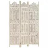 3-paneles fehér mangófa kézzel faragott térelválasztó 120x165cm