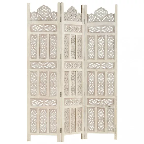 3-paneles fehér mangófa kézzel faragott térelválasztó 120x165cm