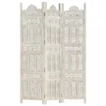 3-paneles fehér mangófa kézzel faragott térelválasztó 120x165cm
