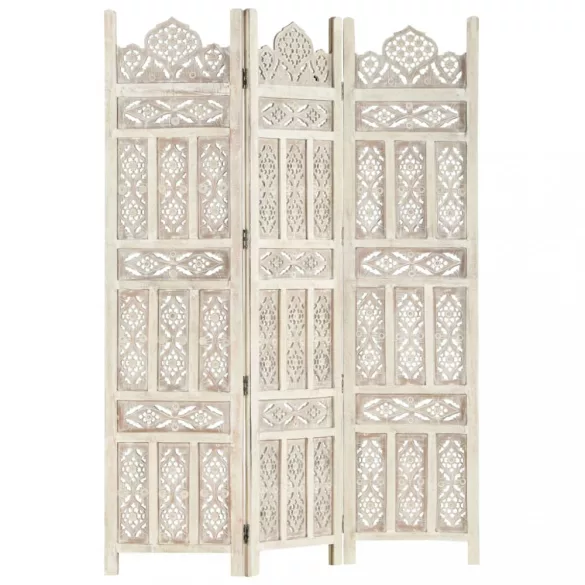 3-paneles fehér mangófa kézzel faragott térelválasztó 120x165cm