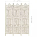 3-paneles fehér mangófa kézzel faragott térelválasztó 120x165cm