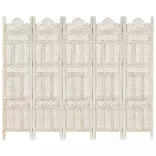 5-paneles fehér mangófa kézzel faragott térelválasztó 200x165cm