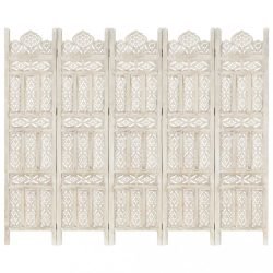   5-paneles fehér mangófa kézzel faragott térelválasztó 200x165cm