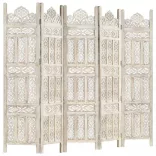 5-paneles fehér mangófa kézzel faragott térelválasztó 200x165cm
