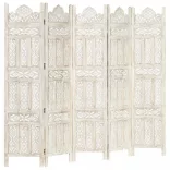 5-paneles fehér mangófa kézzel faragott térelválasztó 200x165cm