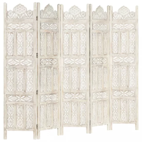 5-paneles fehér mangófa kézzel faragott térelválasztó 200x165cm