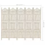 5-paneles fehér mangófa kézzel faragott térelválasztó 200x165cm