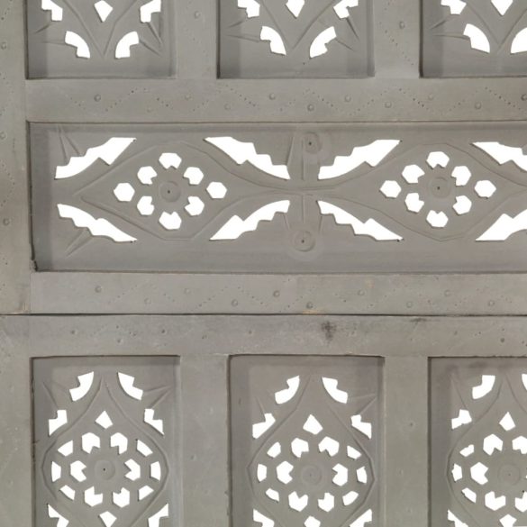 4-paneles szürke mangófa faragott térelválasztó 160 x 165 cm