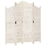 4-paneles fehér mangófa kézzel faragott térelválasztó 160x165cm