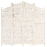 4-paneles fehér mangófa kézzel faragott térelválasztó 160x165cm