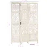 3-paneles fehér mangófa kézzel faragott térelválasztó 120x165cm