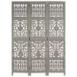 3-paneles szürke kézzel faragott térelválasztó 120 x 165 cm